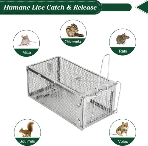 Miniatura 4 de Trampa humana para ratas, 10.75 x 5.43 x 4.41 pulgadas, trampas de metal para ratones y otros animales vivos pequeños, fácil de atrapar y liberar