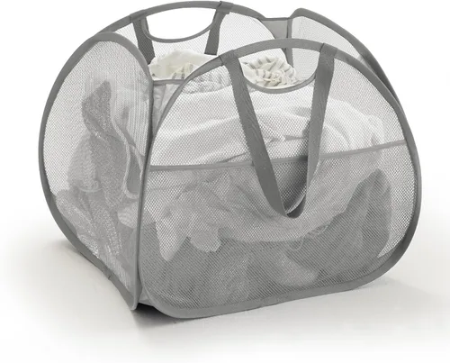 Miniatura 14 de TECHMILLY Cesta plegable de malla con asas fuertes, cesta de ropa de gran apertura con bolsillos laterales, cestas de almacenamiento para Negro