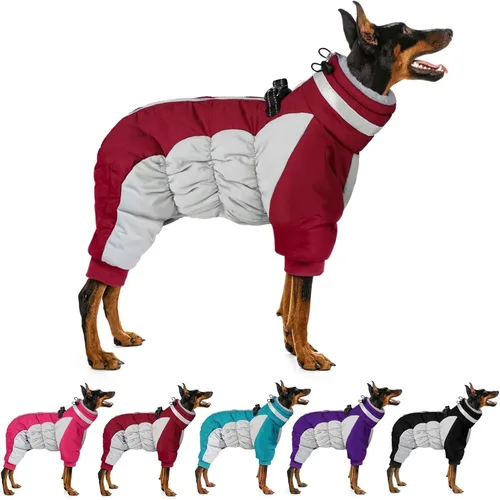 Miniatura 9 de MIGOHI Abrigo de cuerpo completo para perro - Abrigo de invierno reflectante para perros pequeños con arnés, chaqueta de cuello tortuga de forro