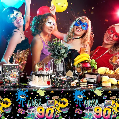 Miniatura 6 de Tegeme 3 manteles de plástico para mesa de fiesta de los años 90, mantel de fiesta de cumpleaños de los años 90, suministros de hip hop de los 90