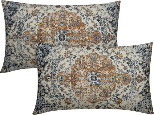 Miniatura 12 de Fundas de almohada boho naranja azul 20x20 pulgadas, juego de 2 fundas de almohada estilo bohemio alfombra vintage étnica para sofá, fundas
