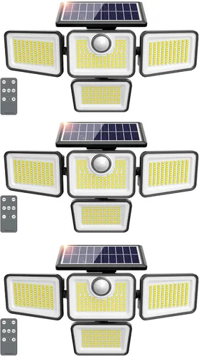 Miniatura 10 de Luces solares de 4500 lm para exteriores, 4 cabezales ajustables, luces con sensor de movimiento, 3 modos, luces de pared de seguridad solar
