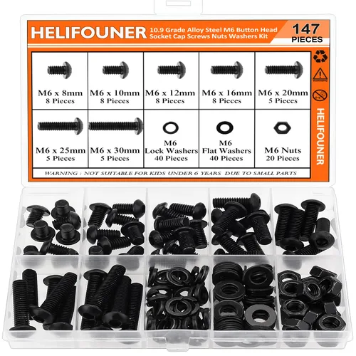 Miniatura 9 de HELIFOUNER 560 piezas M3 x 0.157 in, 0.236 in, 0.315 in, 0.394 in, 0.472 in, 0.630 in, 0.787 in, cabeza hexagonal, tornillos, arandelas, tuercas