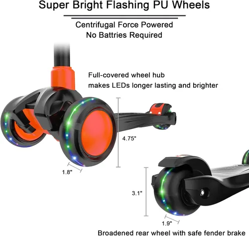 Miniatura 4 de Allek - Patinete B03, Monopatín de 3 ruedas con ruedas de PU extra anchas y luminosas, sistema Lean 'N Glide, manillar ajustable a cualquier altura