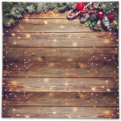 Miniatura 8 de Allenjoy Telón de fondo de pared de madera de copo de nieve con purpurina dorada de 6 x 8 ft, decoración de pared de madera rústica de granero