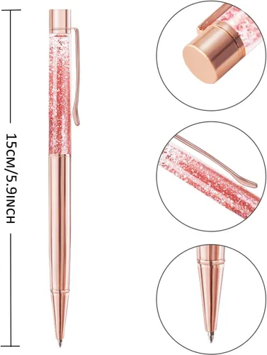 Miniatura 2 de ZZTX 3 bolígrafos de oro rosa, bolígrafo de metal brillante dinámico de arena líquida con repuestos, tinta negra, suministros de oficina, bolígrafos
