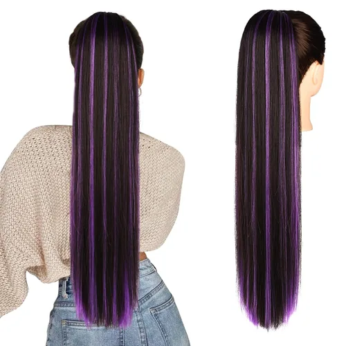 Miniatura 17 de SEIKEA Extensiones de cola de caballo con cordón, larga y recta, cola de caballo falsa, natural, suave, extensiones de cabello sintético resistente