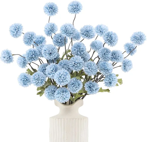 Miniatura 8 de DuHouse 6 piezas de flores artificiales de seda falsa pompón, mini rosa falsa pequeña con tallos para ramos de bodas, centros de mesa, jarrones, Café