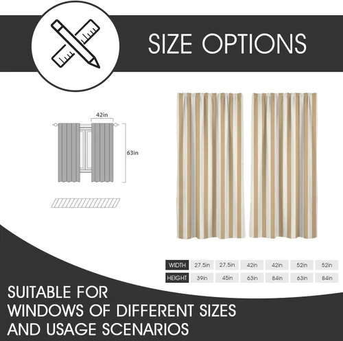 Miniatura 5 de zokyer Cortinas de ventana a rayas beige crema, modernas rayas verticales de 63 pulgadas de largo, 2 paneles, cortinas bohemias neutras para niños