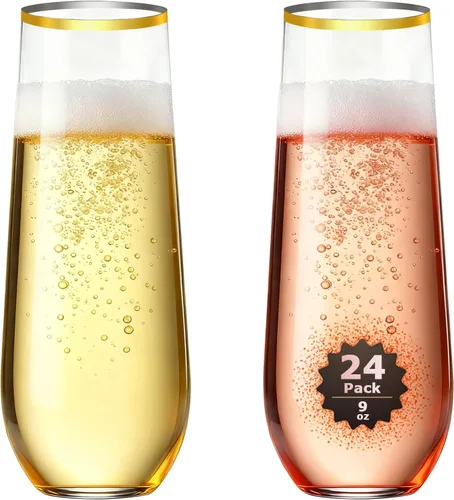 Miniatura 9 de Guanqiao Paquete de 12 copas de champán de plástico sin pie, 266 ml, vasos de plástico transparentes desechables, vasos de mimosa irrompibles