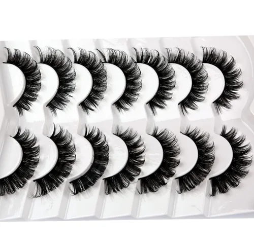Miniatura 290 de Pooplunch - Pestañas postizas finas de visón sintético, estilo ojo de gato, naturales, cruzadas, tipo racimo, efecto 8D de volumen, tiras