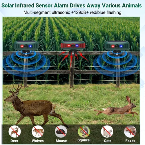 Miniatura 6 de Qualirey 2 unidades de alarma solar para exteriores, sensor de movimiento, sirena de seguridad, detector de sonido, luz estroboscópica, 4 modos