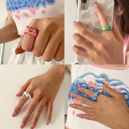 Miniatura 4 de Lindo Y2k - Juego de anillos indie de arcilla de acrílico para mujeres, adolescentes, niñas, niños, coloridos, divertidos, nudillos, de plástico