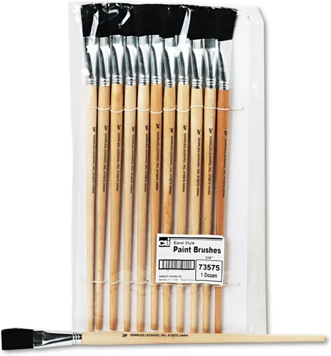 Miniatura 7 de Charles Leonard Pinceles de pintura de caballete de punta plana con mango corto y rechoncho, 0.25 pulgadas, mango natural y cerdas negras, paquete