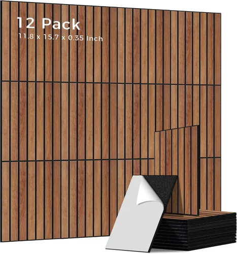 Miniatura 18 de Paneles de sonido de chapa de madera, paquete de 10 paneles de pared de 47.2 x 23.6 pulgadas, paneles acústicos decorativos para paredes