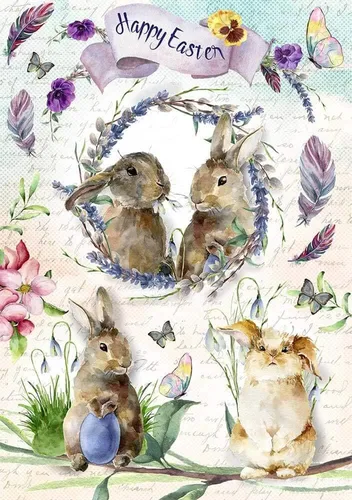 European Excellency Papel de arroz de Pascua para Decoupage A4 I Scrapbook Paper I Bunny Tissue Paper (Happy Easter Bunnies - 2 hojas)