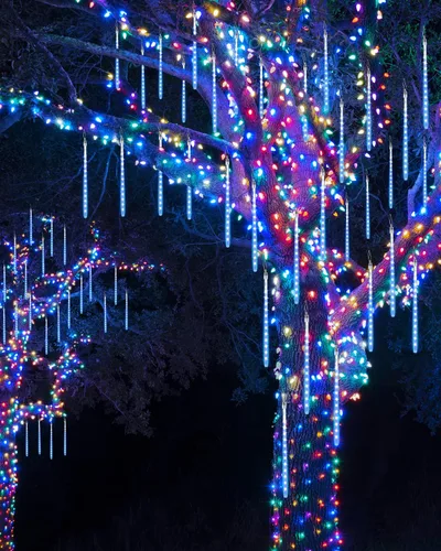 Miniatura 6 de iBaycon Luces de lluvia de meteoritos, carámbanos en cascada o gotas de lluvia, impermeables, de exteriores, conectables, temporizador, decoración