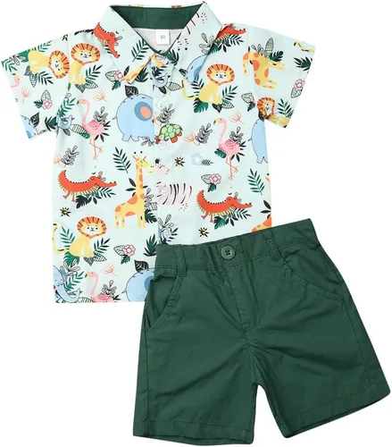 Conjunto de camisa de manga corta con botones y pantalones cortos para bebé y niño, con estampado de verano