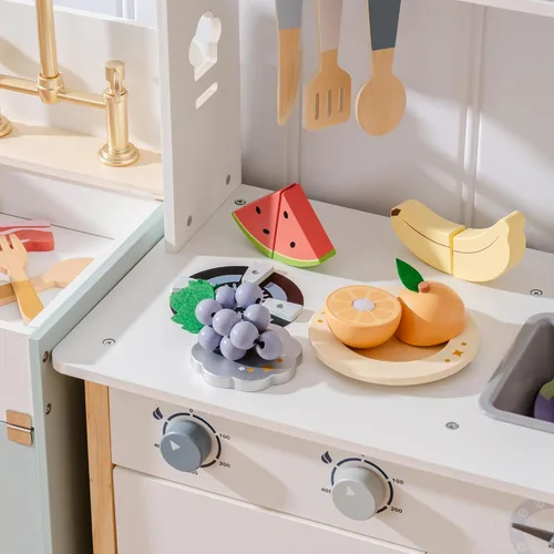 Miniatura 6 de ROBOTIME Juego de comida de madera 4 en 1, juego de juguete de simulación para jugar cocina con bolsa de compras, accesorios de cocina para niños