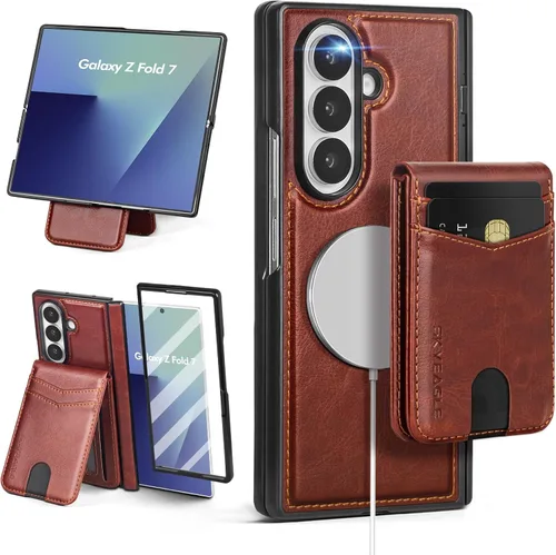 Miniatura 12 de SkyEagle Funda Cartera magnética desmontable compatible con Magsafe para Samsung Galaxy Z Fold 7 con tarjetero Protector de pantalla integrado