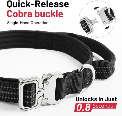 Miniatura 4 de Collar táctico para perro con asa, collar de nailon resistente con hebilla metálica de liberación rápida, diseño reflectante, acolchado y cómodo