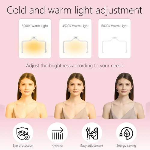 Miniatura 6 de Luz de uñas de 34 pulgadas para escritorio, luz de media luna con atenuación de 3 niveles, lámpara de 3360 lúmenes, ajustable con soporte