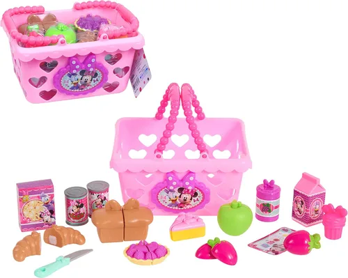 Conjunto de Cesta de Compras Bowtastic de Minnie Bow-Tique de Disney Junior con Comida de Juguete y Accesorios, Juego de Simulación, Juguetes para
