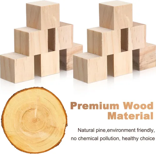 Miniatura 3 de Barydat 300 cubos de madera de 1 pulgada, bloques de madera sin terminar para manualidades, cubo cuadrado de madera natural en blanco para proyectos