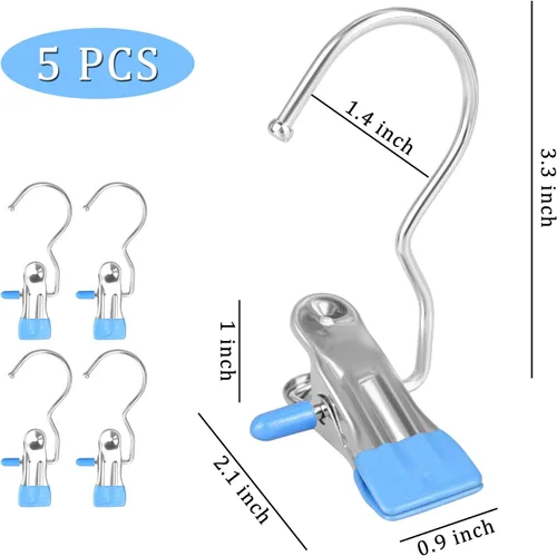 Miniatura 2 de FuninCrea Clips para ganchos de lavandería, 5 piezas de acero inoxidable antideslizantes para botas de lavandería, portátiles, resistentes, Azul
