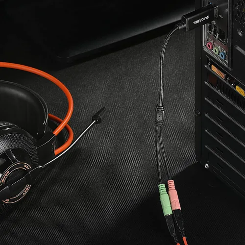 Miniatura 4 de DuKabel - Adaptador de audio USB largo a conector de 0.138 in, adaptador AUX TRS para chip integrado tarjeta de sonido USB para auriculares