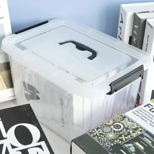 Miniatura 5 de Cajas de almacenamiento de 10 litros, bolsas de almacenamiento de plástico transparente con tapas, juego de 6