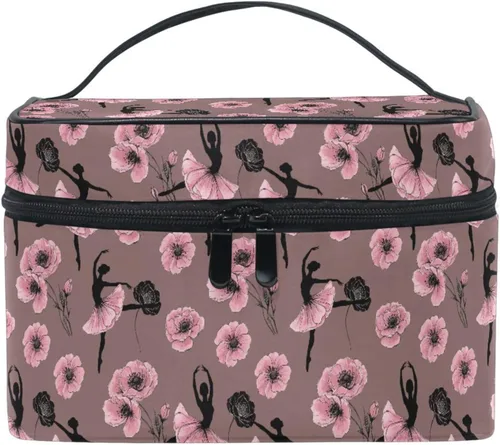 Miniatura 14 de Bolsa de maquillaje, bolsa organizadora de maquillaje de viaje con estampado de leopardo rosa, neceser para niñas, mujeres y mujeres, Geométrico 115