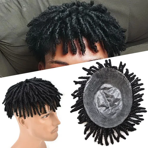 Trenzas afro de cabello humano tipo tupé negro para hombres negros, trenzas de ganchillo, tupé para hombres negros, unidad de cabello con rastas