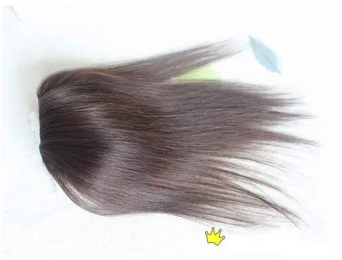 Miniatura 2 de 2 clips en la parte superior de cabello humano con cierre de peluca para cabello fino de 10 pulgadas para mujer (marrón oscuro)