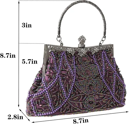 Miniatura 3 de DA BODAN Bolso de noche para mujer estilo vintage con cuentas y lentejuelas y perlas bolso de hombro para boda novia fiesta de graduación