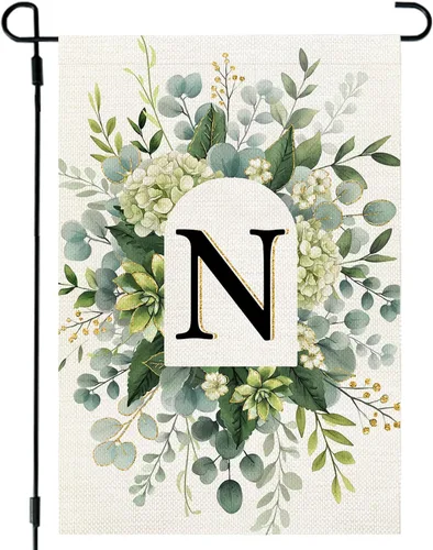 Miniatura 11 de CROWNED BEAUTY Bandera de jardín con monograma, letra inicial A de 12 x 18 pulgadas, doble cara para Outsdie, pequeña flor de primavera, apellido