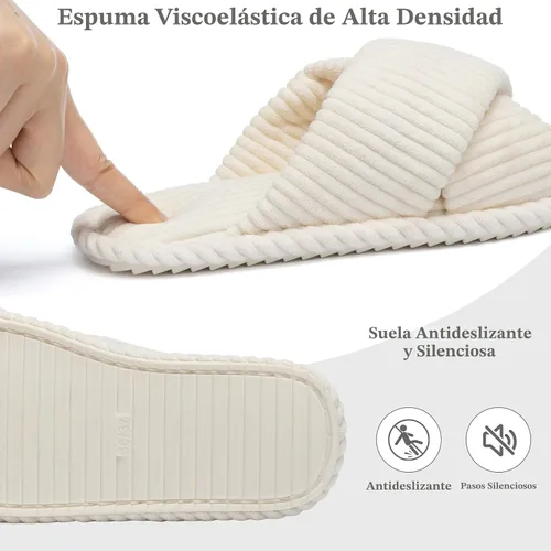 Miniatura 5 de GOEWY - Pantuflas para mujer con espuma viscoelástica para el hogar, con entretejido de pana, tiras cruzadas, con punta abierta, sandalias cómodas