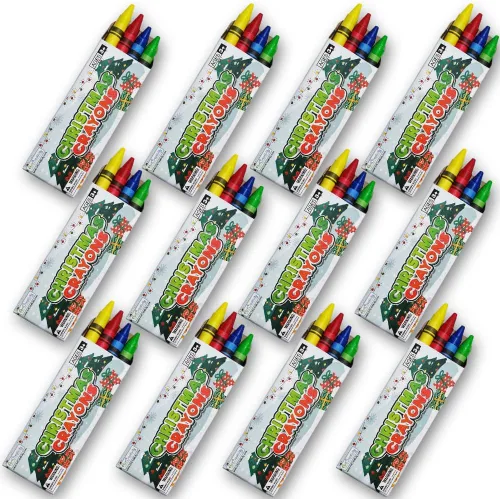ArtCreativity Crayones de Navidad para niños a granel, 12 cajas, cada caja con 4 crayones de colores, ideales para paquete de recuerdos de fiesta,