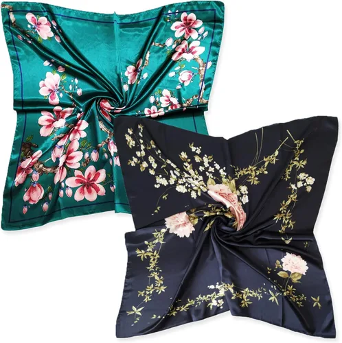 vabovin Silk Like Head Scarf for Women Satin Printed Bandana for Hair Wrapping Fashion Accessory 35 Inch Square Hair Scarf