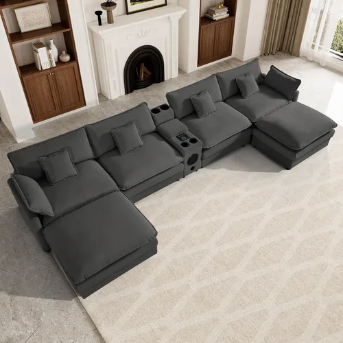 Sofá modular de nube en forma de U de 162.6 pulgadas, sofá seccional para sala de estar, moderno sofá de nube de terciopelo de gran tamaño con Gris