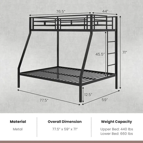 Miniatura 2 de KOMFOTT Litera de metal individual sobre cama matrimonial, marco de cama resistente con escalera integrada, barandillas de longitud completa
