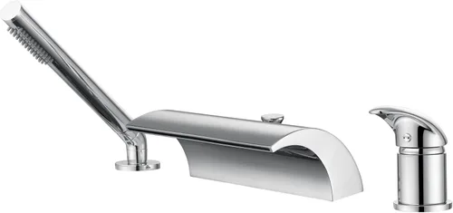 Miniatura 23 de Grifo de bañera romana para montaje en cubierta, color negro mate, grifo de bañera de cascada de flujo extra alto, SUMERAIN