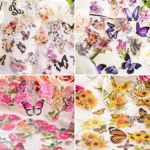 Miniatura 5 de Knaid 300 calcomanías surtidas de mariposas y flores, calcomanías de resina floral de mariposas transparentes, calcomanías estéticas para diario