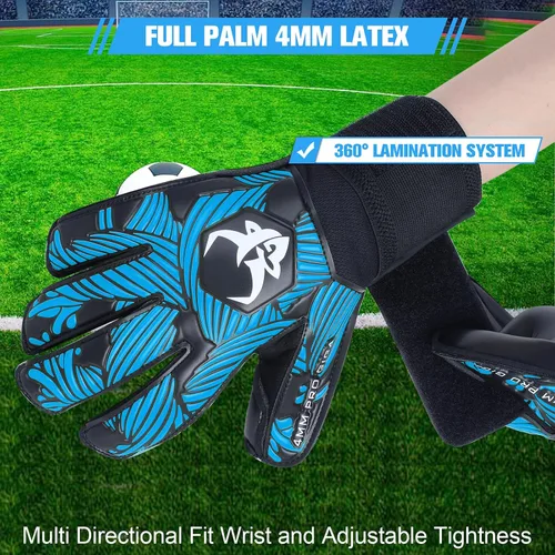 Miniatura 5 de Guantes de portero de fútbol con control y agarre extremadamente fuertes con protección para los dedos, guantes de portero de alto rendimiento, Azul