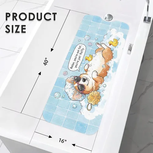 Miniatura 4 de Corgi - Divertida alfombrilla de ducha para perro, diseño de pato caprichoso, antideslizante, extra larga, 40 x 16 pulgadas, lavable a máquina
