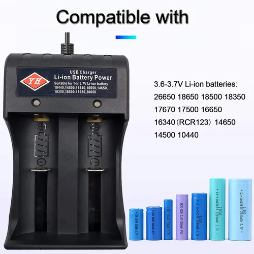 Miniatura 2 de Cargador de batería 18650 Cargador rápido de 2 bahías, para baterías recargables 3.7V Li-ion 10440, 14500, 16340, 16650, 14650, 18350, 18500, 18650
