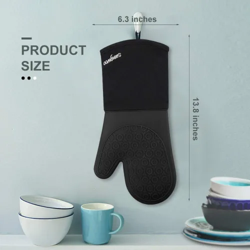 Miniatura 5 de sungwoo Guantes de horno de silicona, resistentes al calor, con forro acolchado, agarre texturizado antideslizante, perfectos para barbacoa, Negro