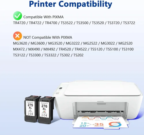 Miniatura 2 de PG-275XL CL-276XL Reemplazo para cartuchos de tinta Canon 275 y 276 para Canon Ink 275 y 276 275XL 276XL Combo Pack Uso para PIXMA TR4720 TS3522