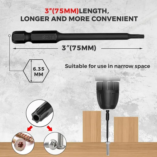 Miniatura 2 de Torx - Juego de brocas de seguridad S2, estrella a prueba de manipulaciones de acero con soporte para brocas, broca de 3 pulgadas de largo, vástago