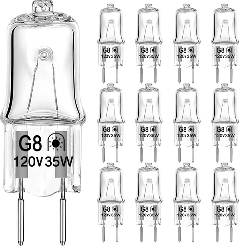 Miniatura 8 de Bombillas halógenas G8 de 20 W 120 V para debajo del gabinete, repuesto de iluminación de disco para debajo del gabinete, T4 JCD tipo G8 base de 2